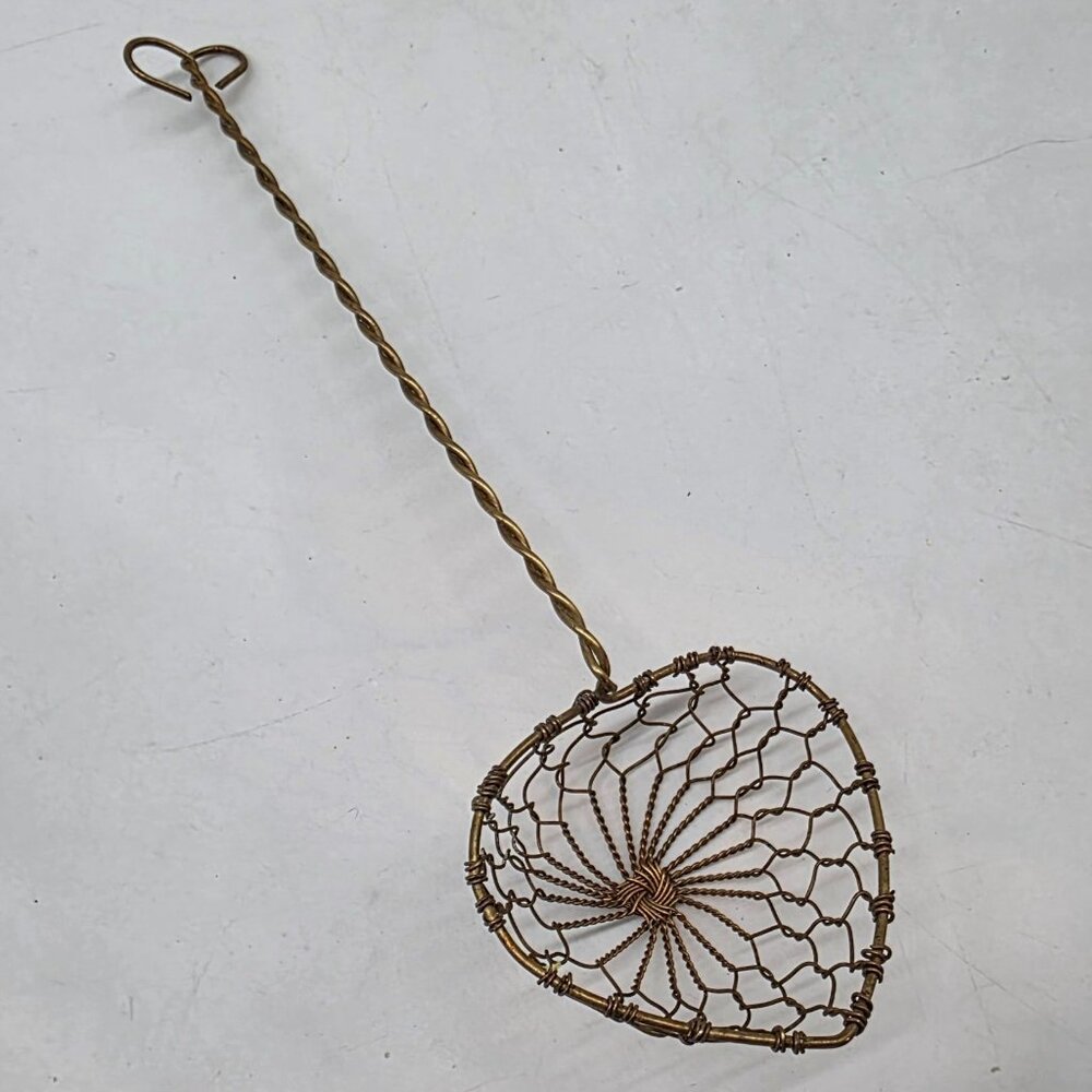 Set Of 5 Vintage Brass Wire Heart Shaped Colander Spoons Strainers 9" - Picture 4 of 8